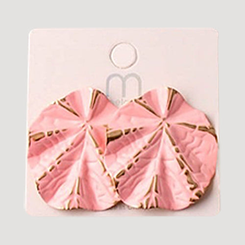 Stamped Folded Leaf Post Earring in Pink