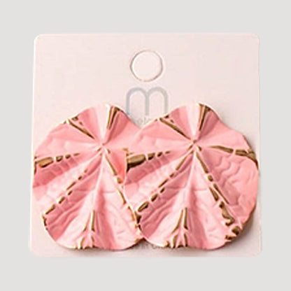 Stamped Folded Leaf Post Earring in Pink