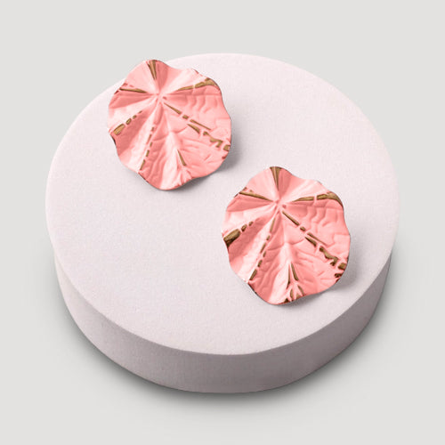 Stamped Folded Leaf Post Earring in Pink