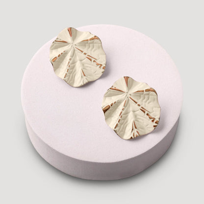 Stamped Folded Leaf Post Earring in White