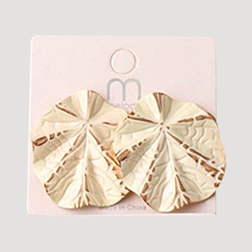 Stamped Folded Leaf Post Earring in White