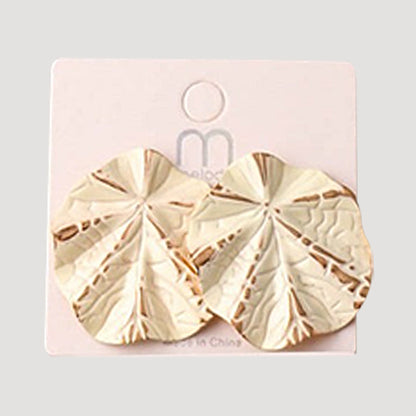 Stamped Folded Leaf Post Earring in White