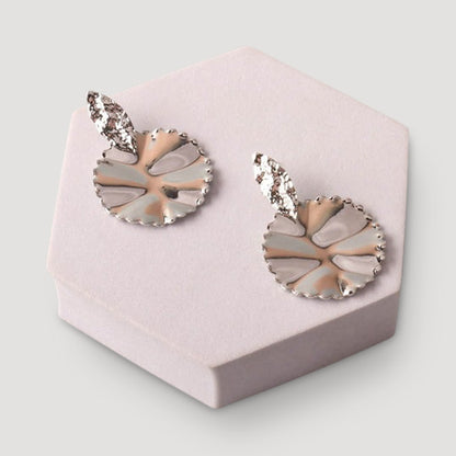 Bent Textured Circle Metal Earring in Silver