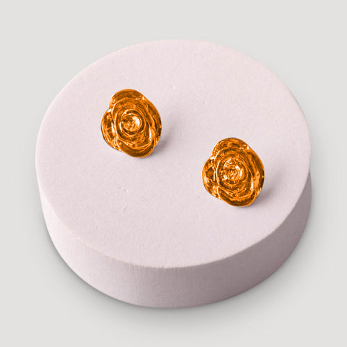 Metal Rose Button Earring in Gold