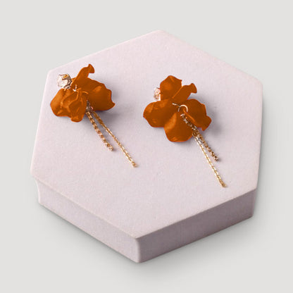 Petal Chain Rhinestone Tassel Earring in Brown