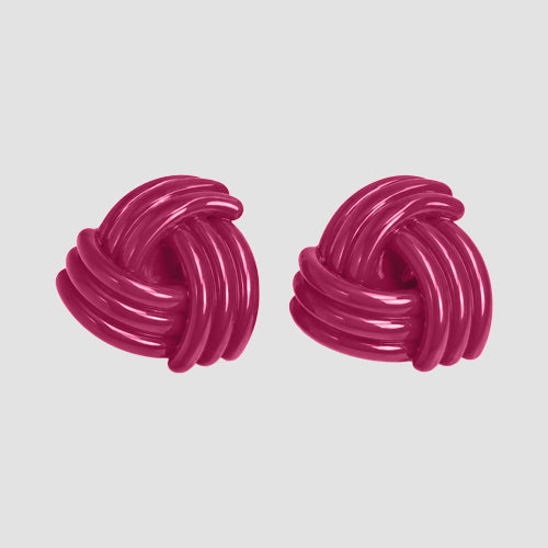 Oversize Enamel knot Earrings in Fuchsia