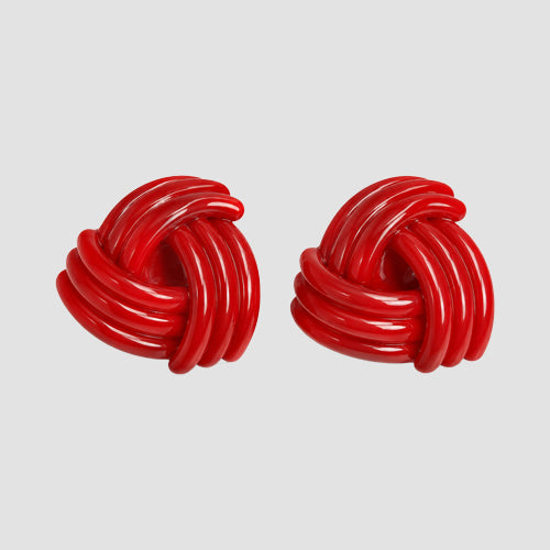 Oversize Enamel knot Earrings in Red