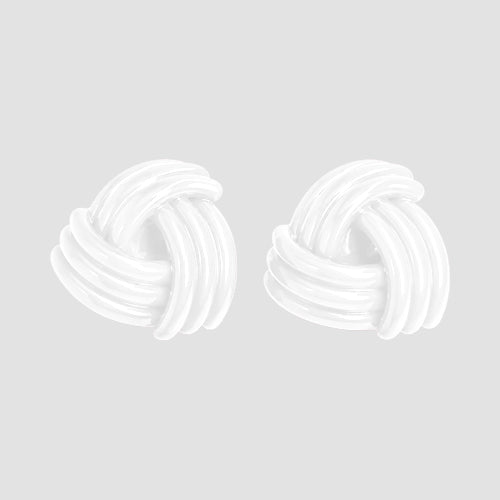 Oversize Enamel knot Earrings in White