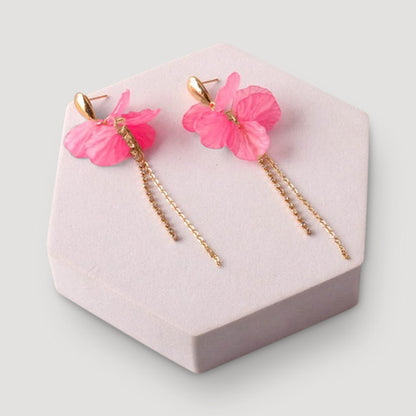Petal Tassel Chain Rhinestone Tail Earring in Pink