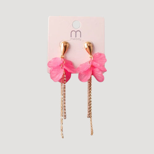 Petal Tassel Chain Rhinestone Tail Earring in Pink