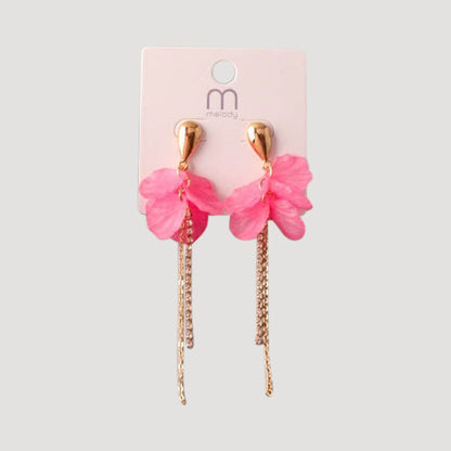Petal Tassel Chain Rhinestone Tail Earring in Pink