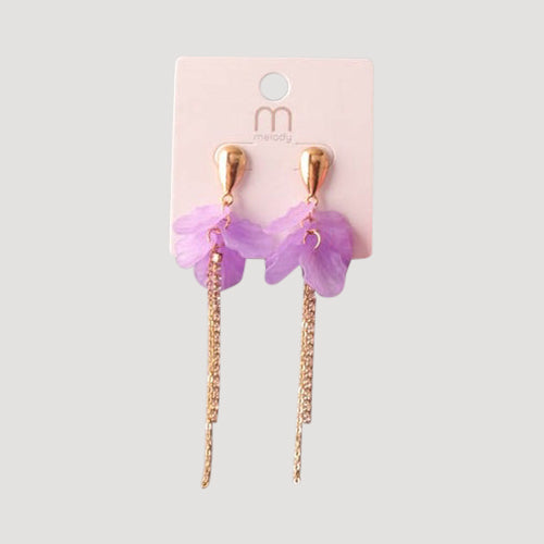 Petal Tassel Chain Rhinestone Tail Earring in Purple