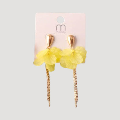Petal Tassel Chain Rhinestone Tail Earring in Yellow