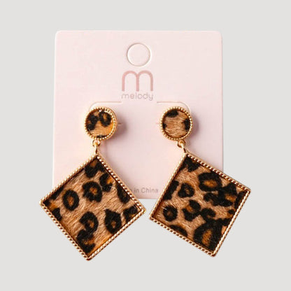 Cheetah Square Drop Earring in Brown