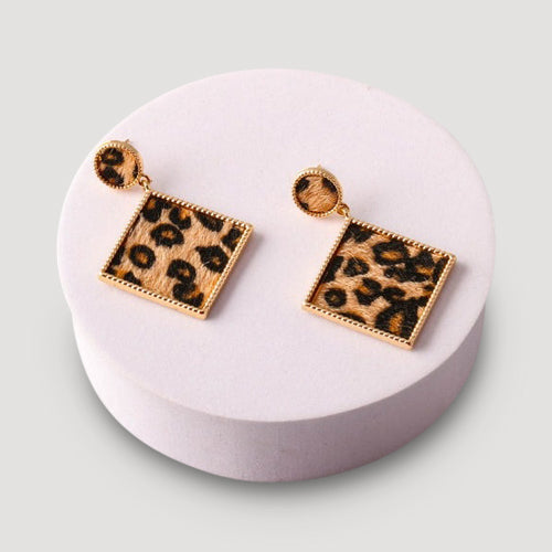 Cheetah Square Drop Earring in Brown