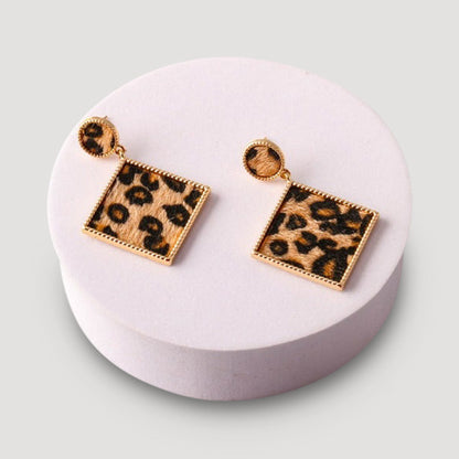Cheetah Square Drop Earring in Brown