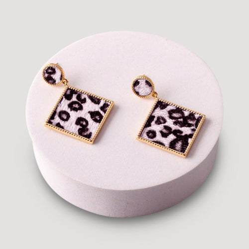 Cheetah Square Drop Earring in White