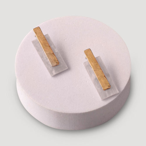 Acrylic Deco Rectangle Bar Earring in Gold & Grey
