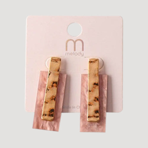 Acrylic Deco Rectangle Bar Earring in Gold & Light Pink
