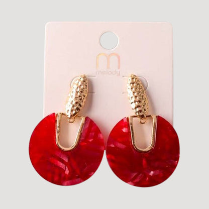 Hammered Gold Spear Acrylic Disc Earring in Red