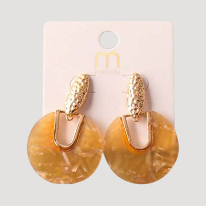 Hammered Gold Spear Acrylic Disc Earring in Yellow