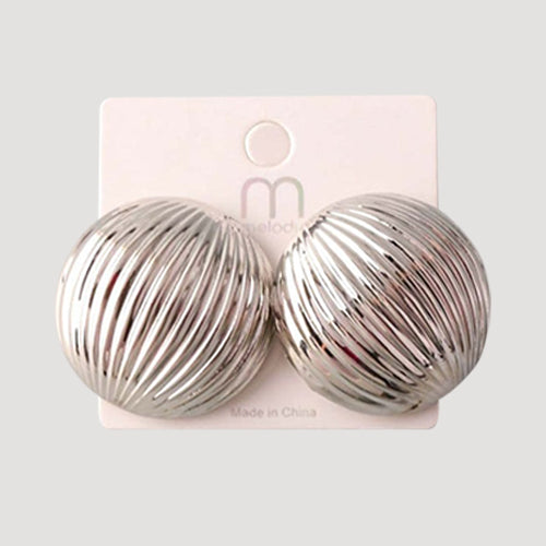 Ribbed Chunky Ball Earring in Silver