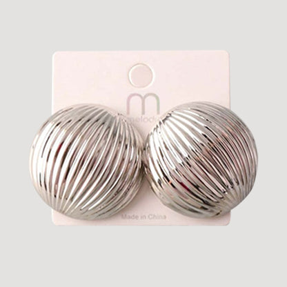 Ribbed Chunky Ball Earring in Silver