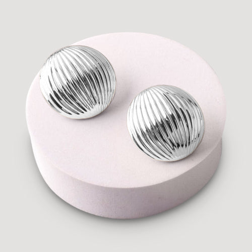 Ribbed Chunky Ball Earring in Silver