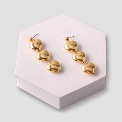 Triple Heart Link Drop Earring in Gold