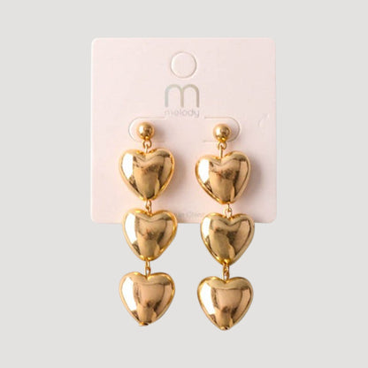 Triple Heart Link Drop Earring in Gold