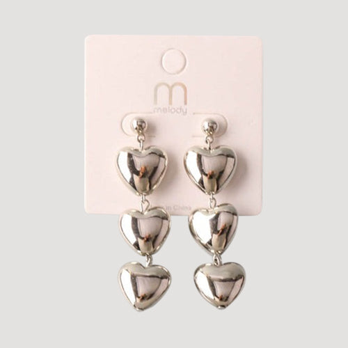 Triple Heart Link Drop Earring in Silver
