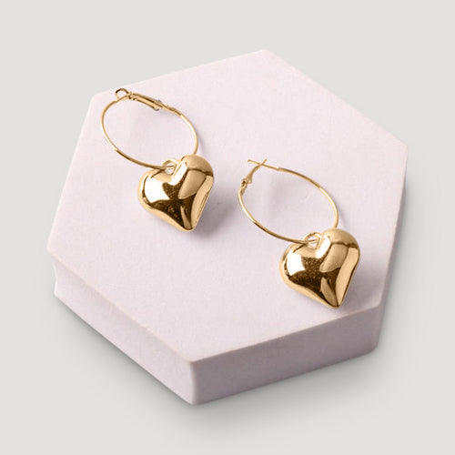 Chunky Heart Charm Hoop Earring in Gold