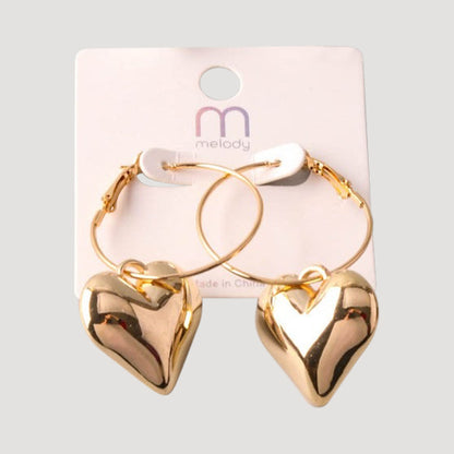 Chunky Heart Charm Hoop Earring in Gold