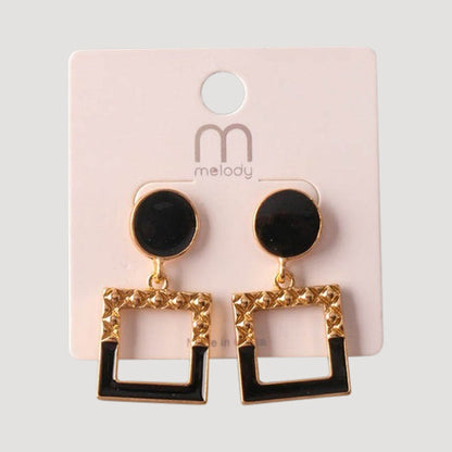 Matelasse Square Drop Earring in Black & Gold