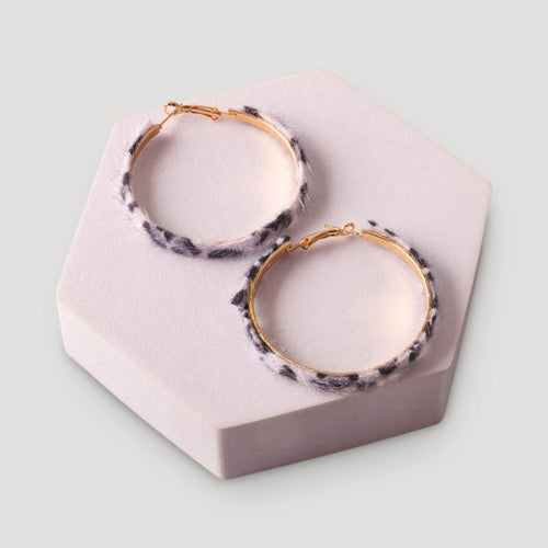 Furry Cheetah Hoop Earring in White