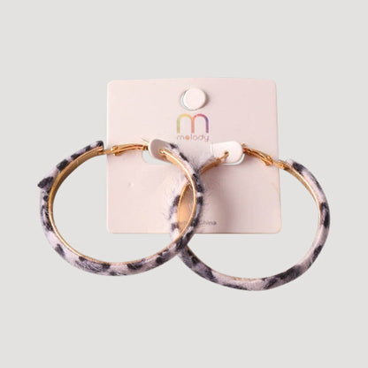 Furry Cheetah Hoop Earring in White