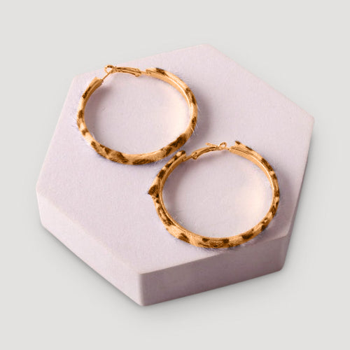 Furry Cheetah Hoop Earring in Brown
