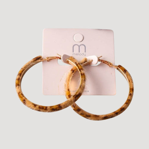Furry Cheetah Hoop Earring in Brown