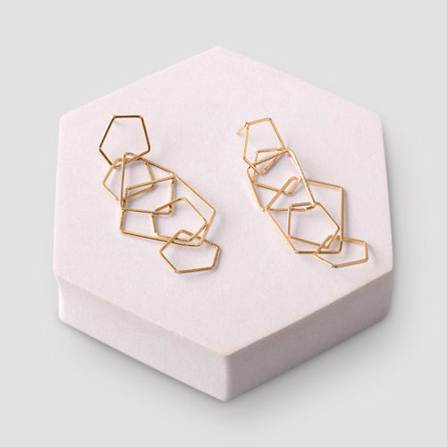 Geometric Rings Linked Drop Earring in Gold
