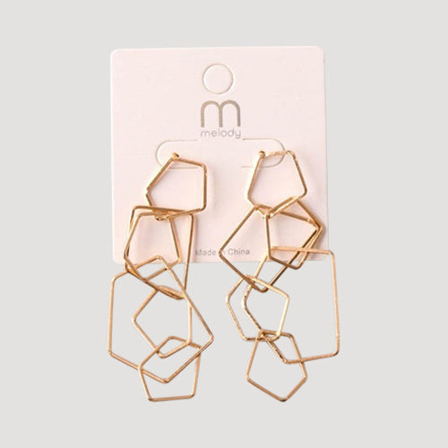 Geometric Rings Linked Drop Earring in Gold