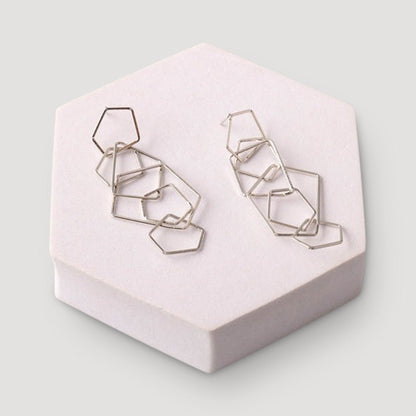 Geometric Rings Linked Drop Earring in Silver