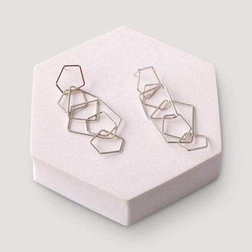 Geometric Rings Linked Drop Earring in Silver