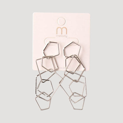 Geometric Rings Linked Drop Earring in Silver