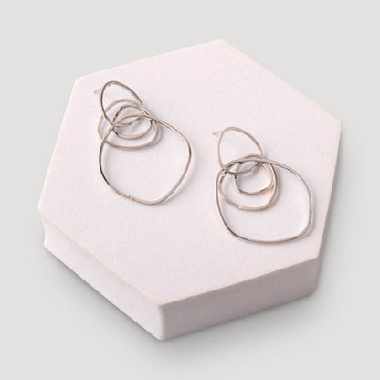 Organic Rings Tassel Linked Earring in Silver