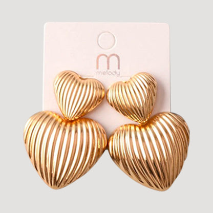 Ribbed Chunky Hearts Drop Earring in Gold