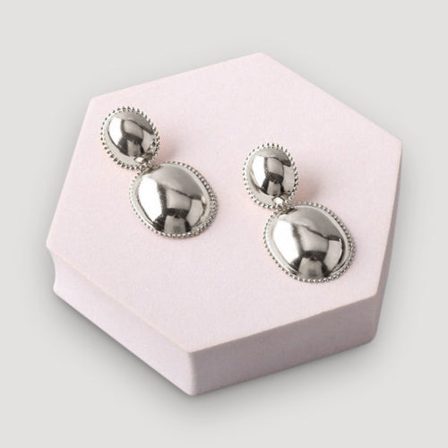 Beaded Frame Chunky Drop Earring in Silver