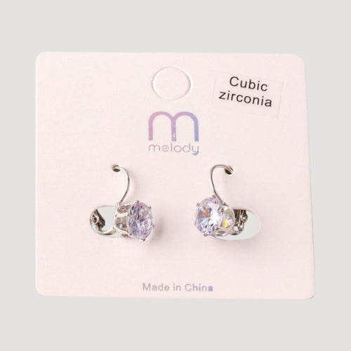 French Clip Round Cut Cubic Zirconia Earring in Silver