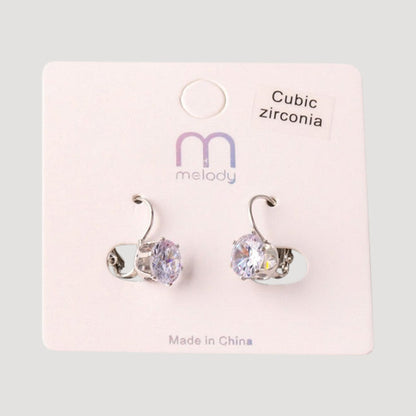 French Clip Round Cut Cubic Zirconia Earring in Silver