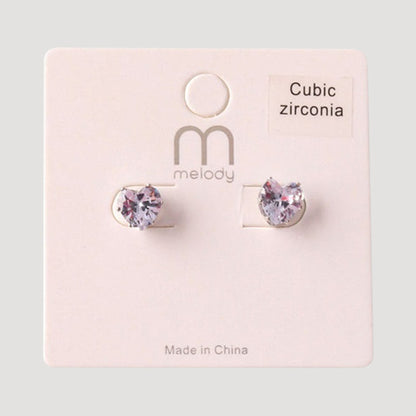 Cubic Zirconia Heart Cut Stud Earring in Silver