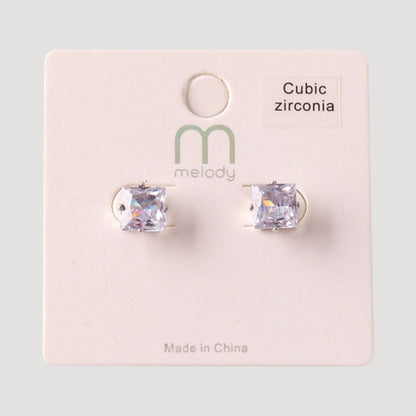 Cubic Zirconia Square Cut Stud Earring in Silver